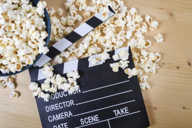 Movie Night Challenge Movie clapper board with popcorn