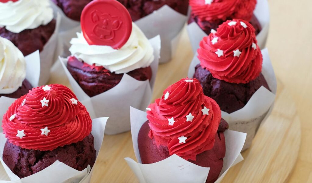 Glazed Red Velvet Mini Cupcakes